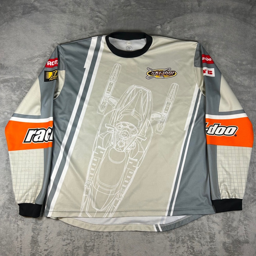 Ski-Doo Team Racing Jersey Mens XL Grey Orange Snowmobile Motocross L/S Mesh